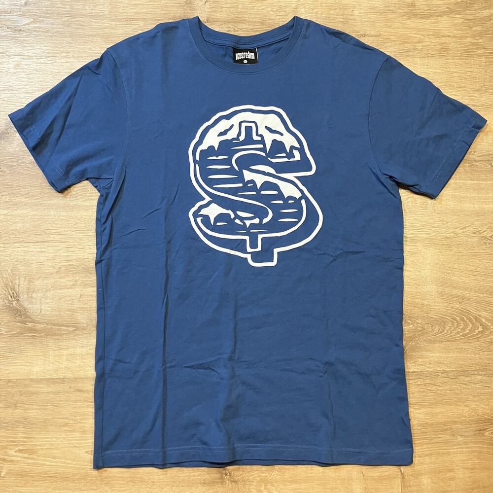 Ice Cream T-Shirt Solid Crewneck Dollar Sign Blue - Large